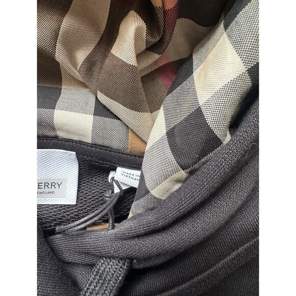 Burberry Talley Logo Checked Sweatshirt with Hoodie Black M 8084391 NWT $760 - Picture 9 of 16